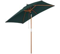 Outsunny Sombrilla de Jardín 200x150x235 cm Parasol de Terraza Rectangular Inclinable con Anti-UV Impermeable y Poste de Madera para Playa Patio Verde