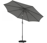 Outsunny Sombrilla Terraza Exterior de Jardín con Base, 3x3 m, Gris Oscuro | Bolsa de Arena, Manivela, Inclinación Ajustable, Costillas Retráctiles, Parasol para Patio, Terraza
