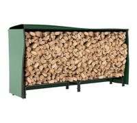 Outsunny Soporte para Leña Ajustable 200x36x99 cm Verde Oscuro y Negro | Con Cubierta, Estante de Leña, Leñero de Metal, con Estante, Interior y Exterior, Carga 200kg