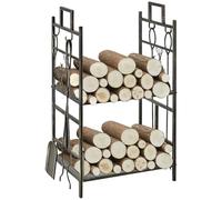 Outsunny Soporte para Leña de 2 Niveles 51,5x33x77 cm Negro Dorado