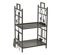 Outsunny soporte para leña de metal de 2 niveles estante para leña con 4 herramientas y asas para chimenea para interior y exterior 51,5x33x77 cm negro dorado 33 cm