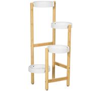 Outsunny Soporte para Plantas con 4 Estantes Metálicos Redondos y Patas de Bambú Ø28x80 cm Natural y Blanco Carga 20 kg Aosom España