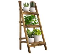 Outsunny Soporte para Plantas de 3 Niveles Estantería para Plantas Plegable Soporte para Macetas de Madera 40x37x93 cm Natural Aosom España