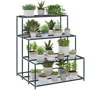 Outsunny Soporte para Plantas de 4 Niveles, Estantería para Plantas de Acero, Diseño en Escalera, Soporte para Macetas para Interior y Exterior, Jardín, y Patio, 94x84x110 cm, Verde