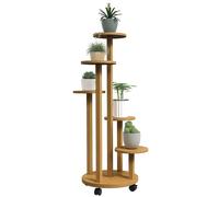 Outsunny Soporte para Plantas de Bambú con Ruedas de 5 Niveles, Estantería Redonda para Plantas para Esquina, Soporte para Macetas, Interior y Exterior, 33x33x90 cm, Natural