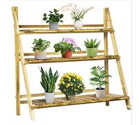Outsunny Soporte para Plantas de Madera 3 Niveles 100x37x93 cm Carbonizado