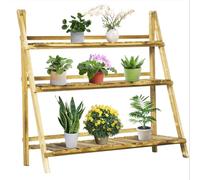 Outsunny soporte para plantas de madera de 3 niveles, estantería para plantas plegable con base de listones, soporte para macetas para interior y exterior, terraza, jardín, 100x37x93 cm, carbonizado