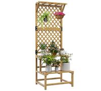 Outsunny Soporte para Plantas de Madera con Enrejado 60x50x166 cm Natural