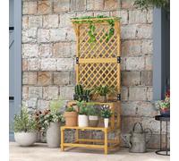 Outsunny Soporte para Plantas de Madera Estantería para Plantas de 2 Niveles Soporte para Macetas Exterior con Enrejado para Jardín Patio Terraza 60x50x166 cm Natural