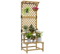 Outsunny Soporte para Plantas de Madera de 2 Niveles con Enrejado Natural Amarillo