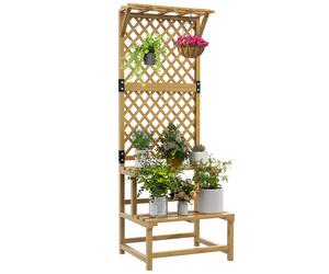 Outsunny Soporte para Plantas de Madera de 2 Niveles con Enrejado Natural Amarillo