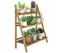 Outsunny soporte para plantas de madera de 3 niveles estantería para plantas plegable soporte para macetas para interior y exterior terraza jardín balcón 80x37x93 cm natural 37 cm
