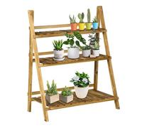 Outsunny Soporte para Plantas de Madera de 3 Niveles, Estantería para Plantas Plegable con Base de Listones, Soporte para Macetas para Interior y Exterior, Terraza, Jardín, 80x37x93 cm, Carbonizado