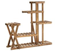 Outsunny soporte para plantas estantería para plantas con pies de madera estantería para flores con 5 niveles carga 60 kg para interior y exterior terreza jardín balcón 98x28x95 cm carbonizado