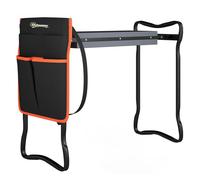 Outsunny Taburete de Jardín Plegable con Almohadilla de Espuma EVA, Asiento de Jardín Portátil con Bolsa para Herramientas en Cintura, Carga 150 kg, Regalo para Jardineros, Ancianos, Negro