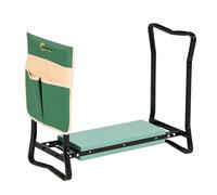 Outsunny Taburete de Jardín Plegable con Bolsa para Herramientas Protección Cojín Rodillas Asiento de Jardín con Almohadilla Altura Ajustable Soporta un máximo 150kg Color Verde Negro