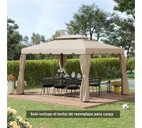 Outsunny techo de repuesto para cenador 3x3 m cubierta de repuesto con techo doble con 8 orificios de drenaje toldo de recambio para pabellón gazebo caqui