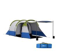Outsunny Tienda de Campaña Familiar para 3 Personas Tienda Camping Plegable Ligera con 2 Habitaciones Bolsa de Transporte Impermeable 2000 mm para Playa Senderismo 420x200x150 cm Azul Oscuro y Verde