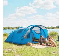 Outsunny Tienda de campaña familiar tipo túnel 5 personas plegable 3 hab. impermeable 3000 mm azul