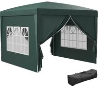 Outsunny: Toldo de jardín exterior, carpa para eventos, estructura plegable tipo circo de 3 x 3 metros, con 4 paneles laterales removibles y bolsa de transporte, color verde