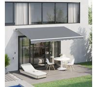 Outsunny Toldo Manual Retráctil 395x245 cm, Toldo Exterior Terraza con Ángulo Ajustable, Brazo Articulado, Montaje a Pared, Estructura de Aluminio, Anti-UV e Impermeable, para Jardín, Gris Gris claro