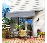 Outsunny Toldo Manual Retráctil 3x2 m Toldo Exterior Terraza Enrollable Ajustable con Manivela Protección UV50+ Estructura de Aluminio y Metal para Balcón Jardín Gris BLANCO
