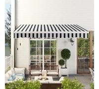 Outsunny Toldo Manual Retráctil 395x245 cm, Toldo Exterior Terraza con Ángulo Ajustable, Brazo Articulado, Montaje a Pared, Estructura de Aluminio, Anti-UV e Impermeable, para Jardín, Azul y Blanco Mu
