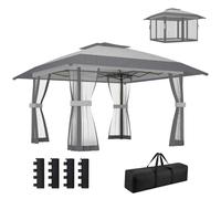 Outsunny Tonnelle Plegable 4x4m Ajustable Altura UV30+ Paredes Malla Gris