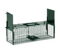 Outsunny trampa para animales vivos 60x18x20 cm jaula trampa para gatos con 2 puertas asa y marco de acero para ratones roedores verde oscuro 20 cm