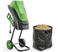 Outsunny trituradora de ramas eléctrica 2500w, trituradora de jardín con 2 cuchillas reversibles hasta ø44 mm de ramas, bolsa de recolección de 45l, ruedas y protección de sobrecarga, verde 1 cm