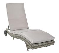 Outsunny Tumbona de Jardín en Forma de S con 2 Ruedas Respaldo Ajustable en 5 Posiciones y Cojín Extraíble 207x70x70 cm Gris