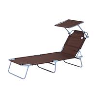 Outsunny Tumbona de jardín Plegable con Toldo y Respaldo Reclinable para Jardín Terraza Acampada 187x58x36cm Marrón Aosom España