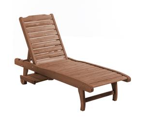 Outsunny Tumbona de Madera Exterior Silla Reclinable con 2 Ruedas Respaldo Ajustable Bandeja Natural 130 kg Cómoda y Práctica Aosom España