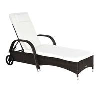 Outsunny Tumbona de Ratán Chaise Longue con Respaldo Ajustable en 5 Posiciones Cojines Acolchados 200x73x30-103 cm Crema y Marrón Aosom España