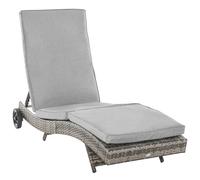 Outsunny Tumbona de Ratán de Jardín con 2 Ruedas Respaldo Ajustable 5 Posiciones Cojín Extraíble 207x70x70 cm Gris Elegante Aosom España