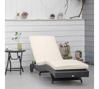 Outsunny Tumbona de Ratán Reclinable en Forma de S con 2 Ruedas 207x70x70cm Black
