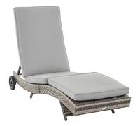 Outsunny Tumbona de Ratán Reclinable Tumbona de Jardín en Forma de S con 2 Ruedas Respaldo Ajustable en 5 Posiciones y Cojín Extraíble para Patio Terraza 207x70x70 cm Gris