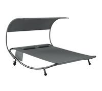 Outsunny Tumbona Doble con Capota Removible, Ruedas, Cojines y Bolsillos Portaobjetos, Gris