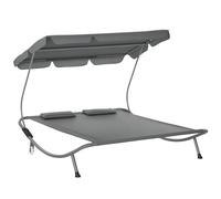 Outsunny Tumbona Doble de Jardín con Toldo Ajustable Tumbona de Jardín Exterior con 2 Cojines para 2 Personas Tumbona de Piscina con 2 Ruedas 200x175x134 cm Gris