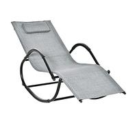 Outsunny Tumbona Mecedora de Exterior con Reposabrazos Reposacabezas y Efecto de Ratán para Jardín Terraza Patio Carga Máx. 160 kg 157x60x84 cm Gris