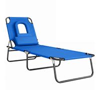 Outsunny Tumbona Plegable con Respaldo Ajustable en 4 Posiciones Tumbona de Jardín con Almohada Acero y Tela Oxford 190x56x28 cm Azul Aosom España