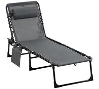 Outsunny Tumbona Plegable con Respaldo Ajustable Reposacabezas Acolchado y Estructura de Acero para Exterior 189x58x30 cm Gris Aosom España