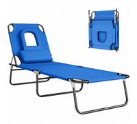 Outsunny Tumbona Plegable con Respaldo Regulable 190x56x28 cm Azul | 4 Posiciones, Tumbona de Jardín, Orificio de Lectura, Almohada, Marco Metálico, Tela Oxford, para Playa, Carga 120 kg