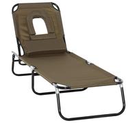 Outsunny Tumbona Plegable con Respaldo Regulable 4 Posiciones con Orificio de Lectura Almohada Tela Oxford 190x56x28 cm Marrón