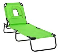 Outsunny tumbona plegable con respaldo regulable en 4 posiciones tumbona de jardín con orificio de lectura almohada marco metálico y tela oxford para playa terraza carga 120 kg 190x56x28 cm verde