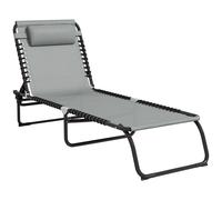 Outsunny Tumbona Plegable con Respaldo Transpirable y Estructura Metálica, 189x58x30 cm, Gris Claro Aosom España