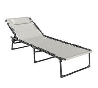 Outsunny Tumbona Plegable de Jardín Inclinable de Playa con Respaldo Ajustable Fácil de Transportar Patios 197x58x78cm Crema Blanco Aosom España