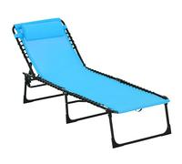 Outsunny Tumbona Plegable, Tumbona Jardín Exterior Reclinable 4 Posiciones con Reposacabezas y Marco de Acero, Carga 120 kg, para Terraza, Piscina, Playa, 189x58x30 cm, Azul Claro