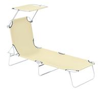 Outsunny Tumbona Plegable Reclinable con Toldo 187x58x36 cm Beige | Tumbona de Jardín Exterior, Toldo Desmontable, Ángulo Regulable, Respaldo Ajustable 4 Niveles, Terraza Piscina Patio
