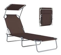 Outsunny Tumbona Plegable Reclinable con Toldo 187x58x36 cm Marrón | Tumbona de Jardín Exterior, Toldo Extraíble, Ángulo Ajustable, Respaldo Regulable 4 Posiciones, para Patio Terraza Piscina